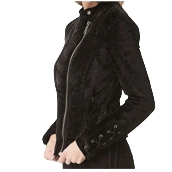 Free People Lacey velvet  jacket Womens XS Black Moto Jacket Lace-Up Details - Picture 3 of 12